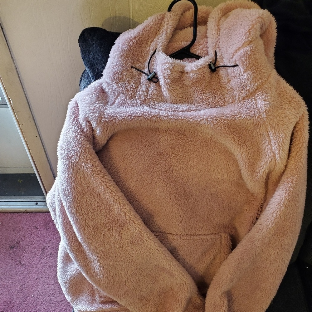 Vs pink teddy funnel hoodie